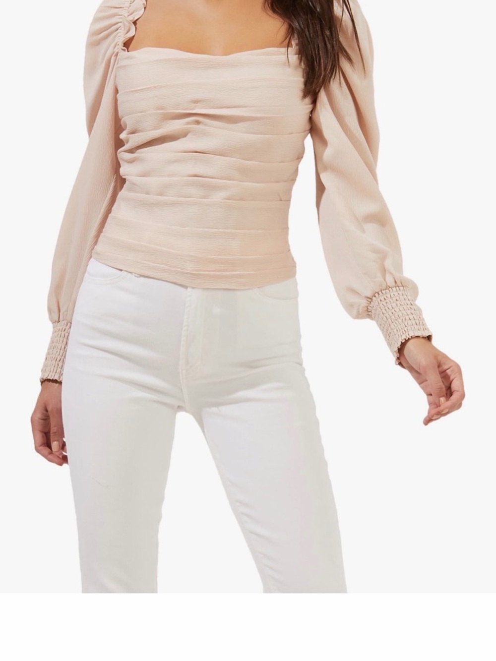 Astr Blush Pink Ruched Square-Neck Long Sleeve Blouse